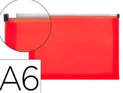 Pochette enveloppe liderpapel polypropylene 180 microns a6 105x148mm fermeture eclair rouge translucide