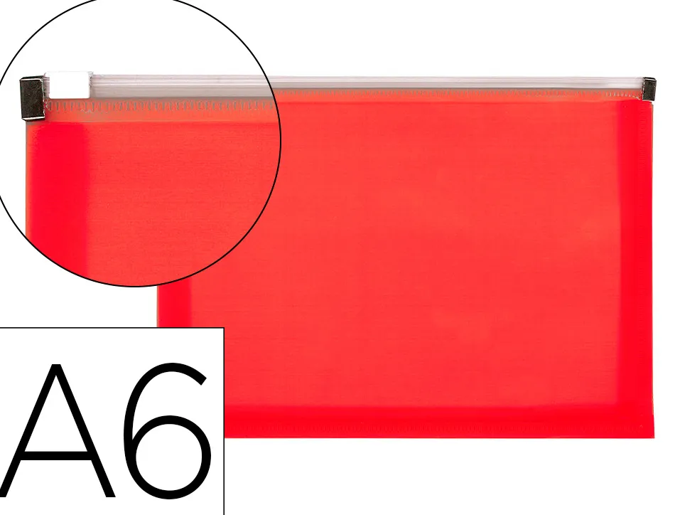 Pochette enveloppe liderpapel polypropylene 180 microns a6 105x148mm fermeture eclair rouge translucide