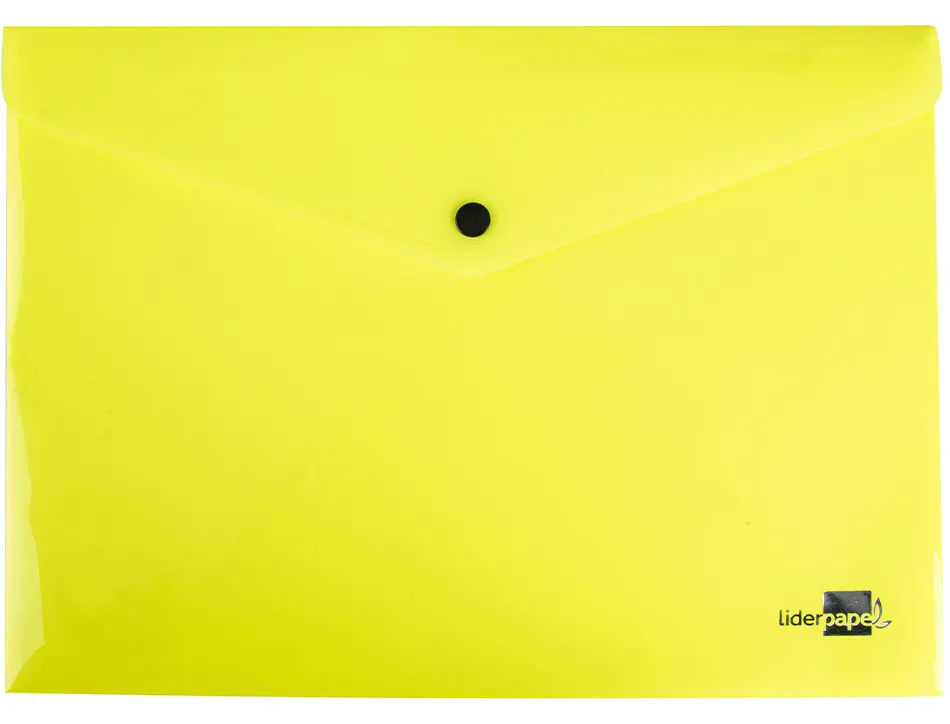 Pochette enveloppe liderpapel polypropylene 180 microns a4 97x210mm 50f fermeture bouton jaune fluo opaque