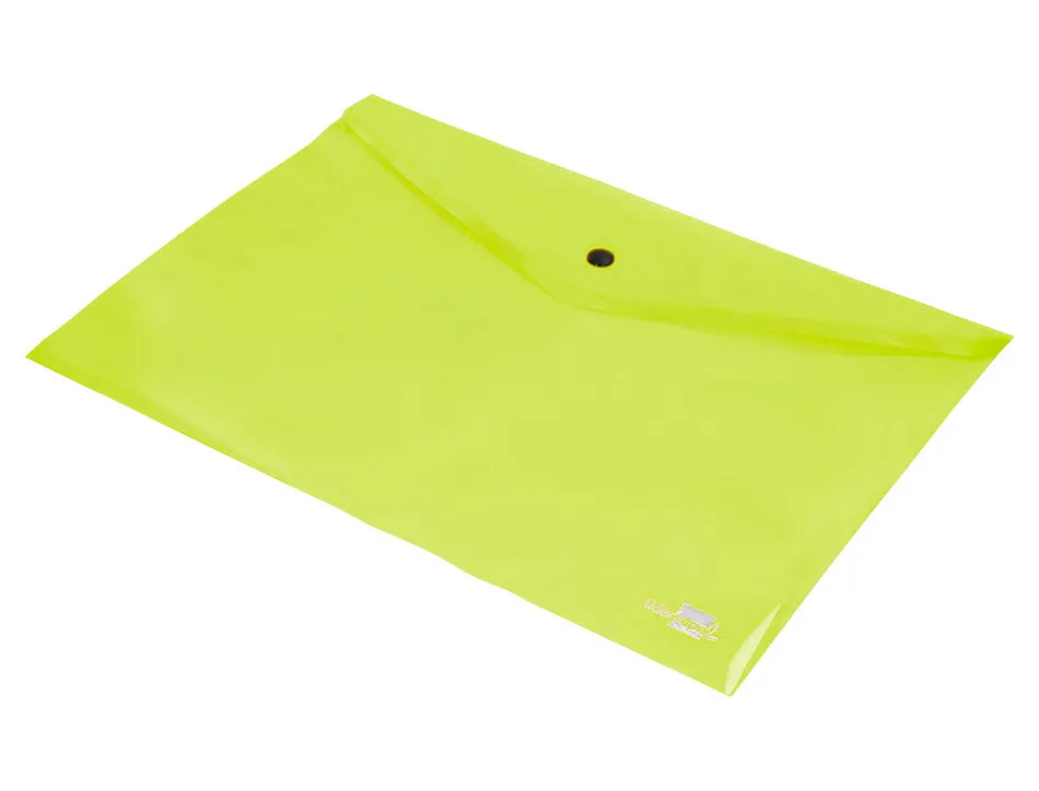 Pochette enveloppe liderpapel polypropylene 180 microns a4 97x210mm 50f fermeture bouton jaune fluo opaque