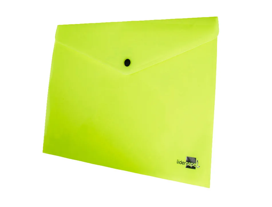 Pochette enveloppe liderpapel polypropylene 180 microns a4 97x210mm 50f fermeture bouton jaune fluo opaque