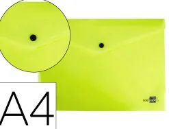 Pochette enveloppe liderpapel polypropylene 180 microns a4 97x210mm 50f fermeture bouton jaune fluo opaque