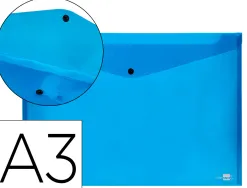 Pochette enveloppe liderpapel polypropylène 180 microns a3 420x297mm 50f fermeture bouton résistant transparent bleu