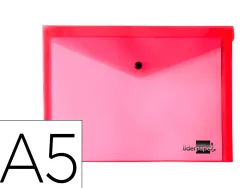 Pochette enveloppe liderpapel polypropylène 180 microns a5 210x148mm 50f fermeture bouton résistant transparent rouge