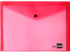 Pochette enveloppe liderpapel polypropylène 180 microns a5 210x148mm 50f fermeture bouton résistant transparent rouge