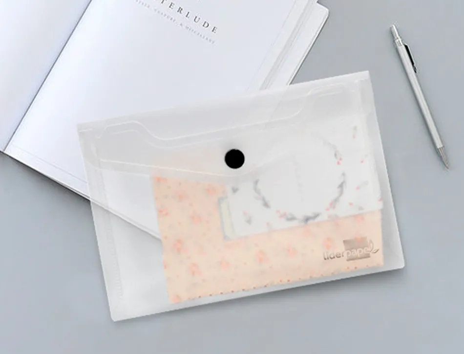 Pochette enveloppe liderpapel polypropylène 180 microns a6 148x105mm 50f fermeture bouton transparent