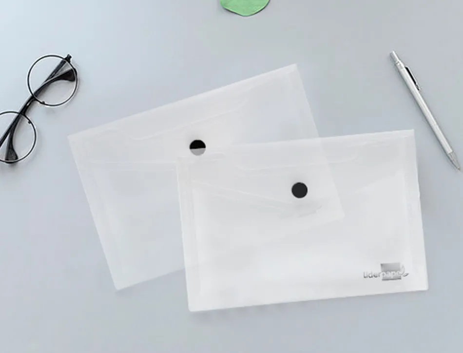 Pochette enveloppe liderpapel polypropylène 180 microns a6 148x105mm 50f fermeture bouton transparent
