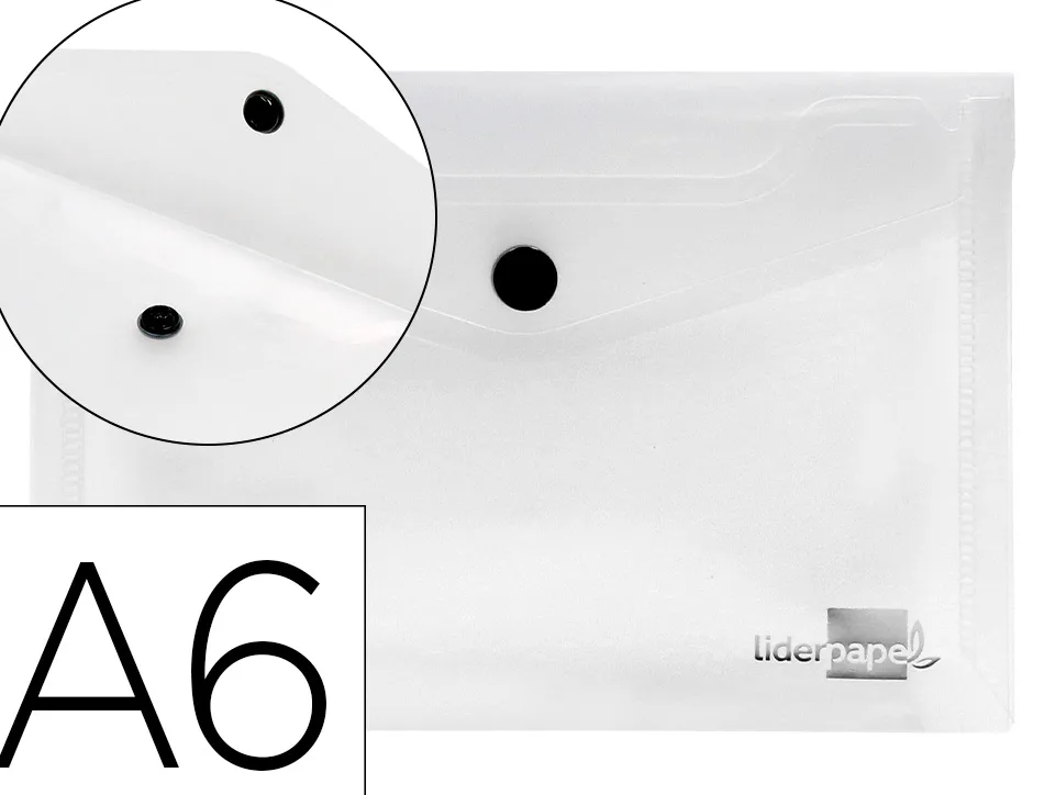 Pochette enveloppe liderpapel polypropylène 180 microns a6 148x105mm 50f fermeture bouton transparent