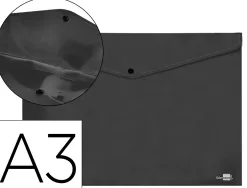 Pochette enveloppe liderpapel polypropylene 180 microns a3 420x297mm 50f fermeture bouton resistant noir opaque