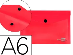 Pochette enveloppe liderpapel polypropylène 180 microns a6 148x105mm 50f fermeture bouton transparent rouge