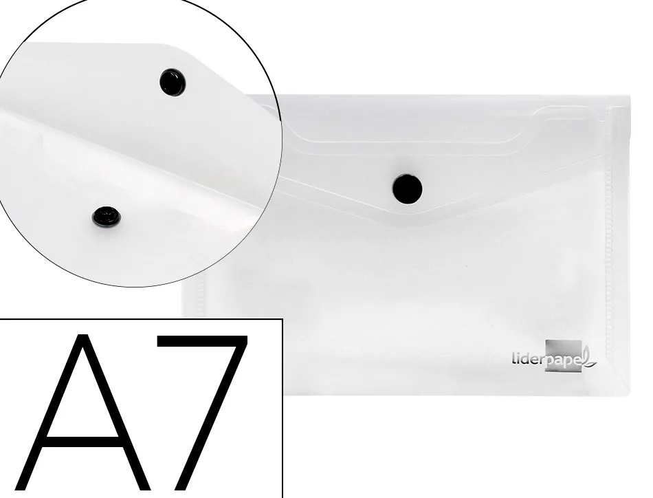 Pochette enveloppe liderpapel polypropylène 180 microns a7 105x74mm 50f fermeture bouton résistant transparent