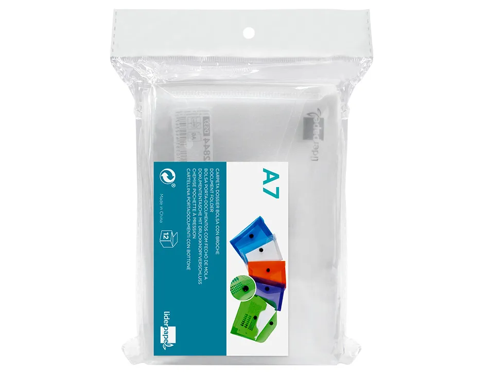 Pochette enveloppe liderpapel polypropylène 180 microns a7 105x74mm 50f fermeture bouton résistant transparent