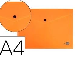 Pochette enveloppe liderpapel polypropylene 180 microns a4 97x210mm 50f fermeture bouton orange fluo opaque