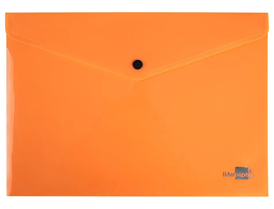 Pochette enveloppe liderpapel polypropylene 180 microns a4 97x210mm 50f fermeture bouton orange fluo opaque
