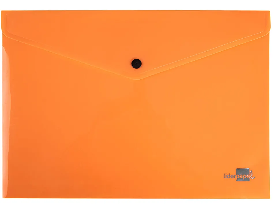 Pochette enveloppe liderpapel polypropylene 180 microns a4 97x210mm 50f fermeture bouton orange fluo opaque