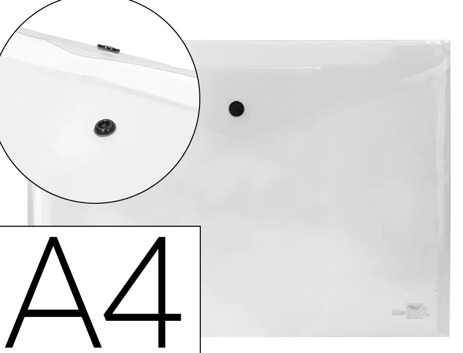 Pochette enveloppe liderpapel polypropylène 180 microns a4 297x210mm 50f fermeture bouton résistant transparent