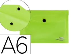 Pochette enveloppe liderpapel polypropylène 180 microns a6 148x105mm 50f fermeture bouton transparent vert
