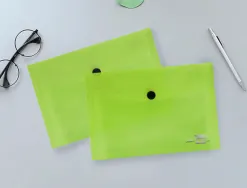Pochette enveloppe liderpapel polypropylène 180 microns a6 148x105mm 50f fermeture bouton transparent vert