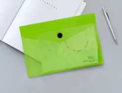 Pochette enveloppe liderpapel polypropylène 180 microns a6 148x105mm 50f fermeture bouton transparent vert