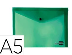 Pochette enveloppe liderpapel polypropylène 180 microns a5 210x148mm 50f fermeture bouton résistant transparent vert