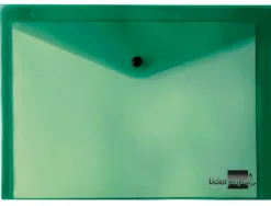 Pochette enveloppe liderpapel polypropylène 180 microns a5 210x148mm 50f fermeture bouton résistant transparent vert
