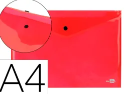 Pochette enveloppe liderpapel polypropylène 180 microns a4 297x210mm 50f fermeture bouton résistant transparent rouge