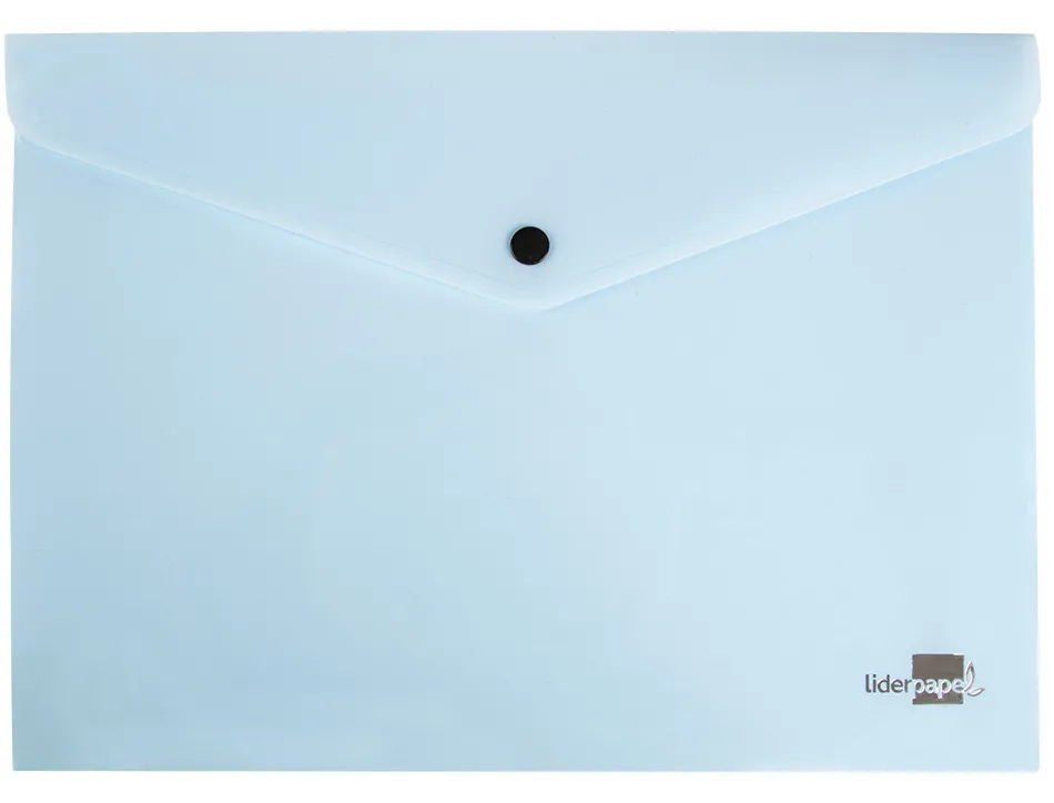 Pochette enveloppe liderpapel polypropylene 180 microns a4 97x210mm 50f fermeture bouton bleu ciel opaque