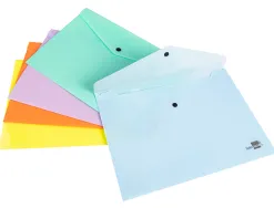 Pochette enveloppe liderpapel polypropylene 180 microns a4 97x210mm 50f fermeture bouton bleu ciel opaque