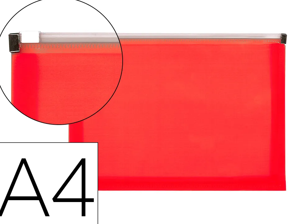 Pochette enveloppe liderpapel polypropylne 180 microns a4 210x297mm fermeture clair rouge translucide
