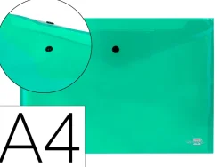 Pochette enveloppe liderpapel polypropylène 180 microns a4 297x210mm 50f fermeture bouton résistant transparent vert