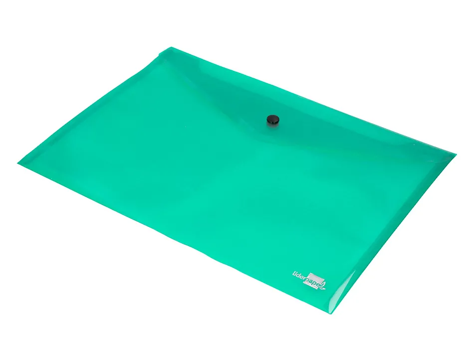 Pochette enveloppe liderpapel polypropylène 180 microns a4 297x210mm 50f fermeture bouton résistant transparent vert
