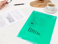 Pochette enveloppe liderpapel polypropylène 180 microns a4 297x210mm 50f fermeture bouton résistant transparent vert