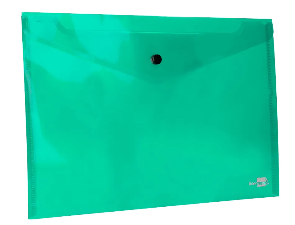 Pochette enveloppe liderpapel polypropylène 180 microns a4 297x210mm 50f fermeture bouton résistant transparent vert