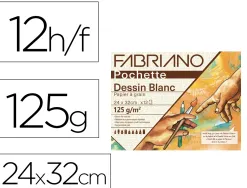 Pochette fabriano papier a dessin a grain 240x320mm 125g coloris blanc 12 feuilles