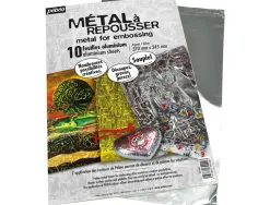 Pochette feuilles aluminium metal a repousser graine creative 40x30cm 10 feuilles coloris argent