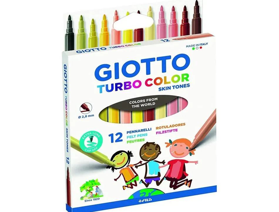 Pochette feutres turbo color giotto encre lavable pointe 2mm 12 unites coloris tons de peaux