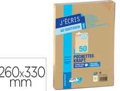 Pochette gpv kraft brun 90g silencieux auto-adhésive 260x330mm sachet 50 unités