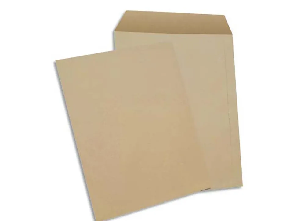 Pochette gpv kraft brun recycle 90g c4 229x324mm adhesive bande de protection boite 250 unites