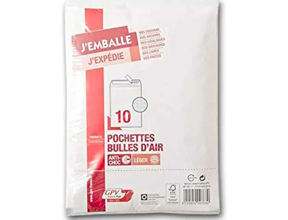 Pochette gpv kraft bulle air economique tres resistant 120x215mm coloris blanc 75g boite de 200 unites