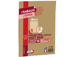 Pochette gpv kraft 120g c4 229x324mm soufflet 30mm anti-éclatement paquet 5 unités