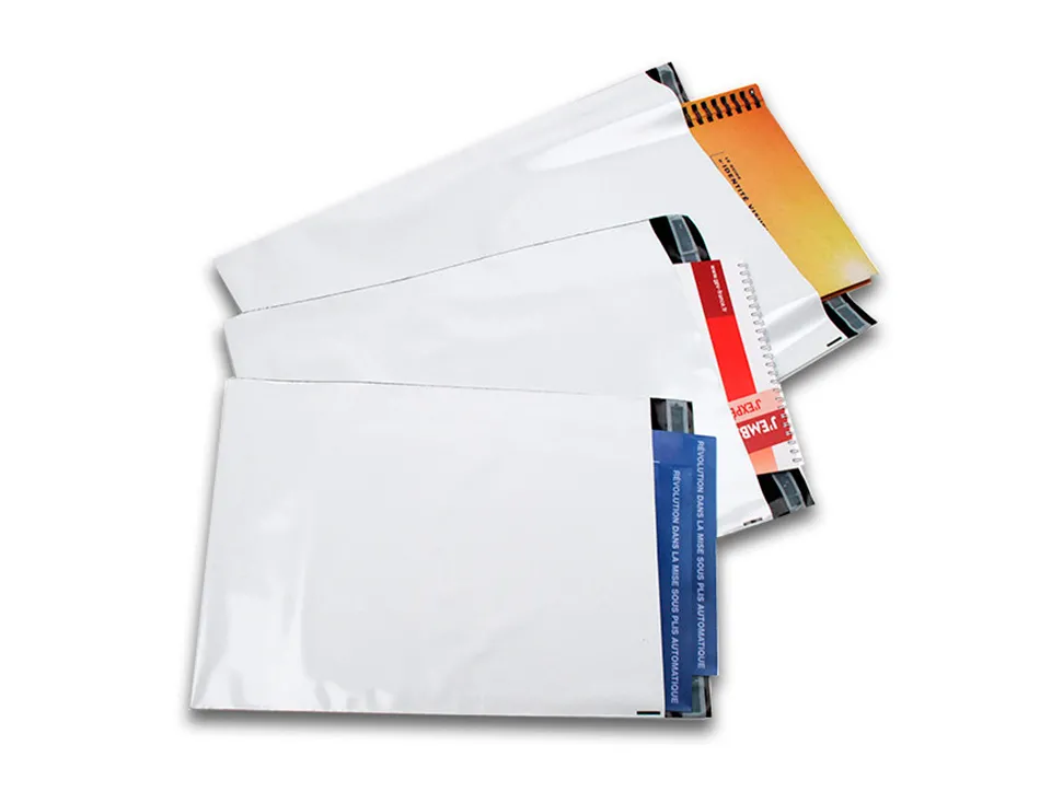 Pochette gpv polyethylene adhesive 360x485 blanc/noir paquet de 10