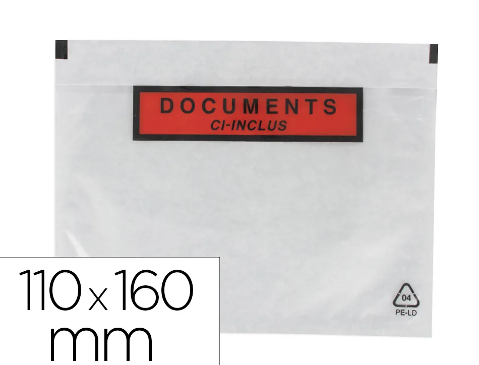 Pochette gpv polyethylene imprimee document ci-inclus 110x160mm protege des dechirures et intemperies paquet 100 unites