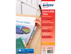 Pochette intercalaire avery pp 180 microns 12 touches ultra-résistantes onglet personnalisable coloris transparent