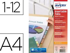 Pochette intercalaire avery pp 180 microns 12 touches ultra-résistantes onglet personnalisable coloris transparent