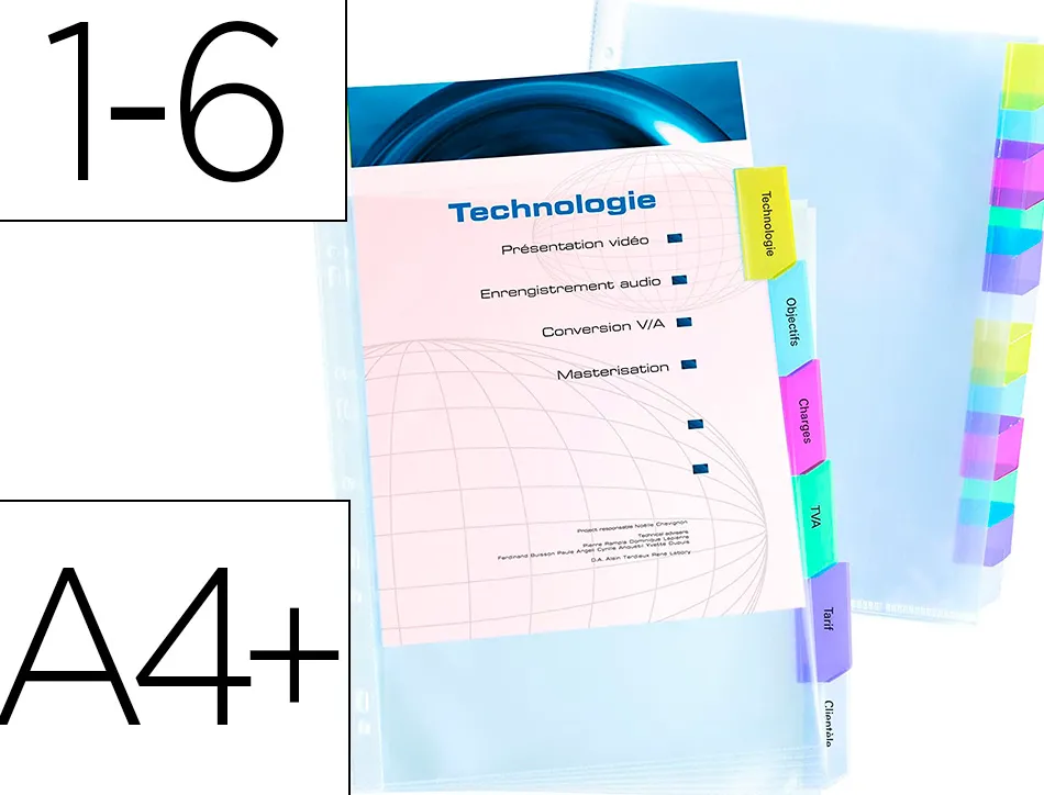 Pochette intercalaire elba polypro 8/100e a4+ 6 positions onglets personnalisables bande