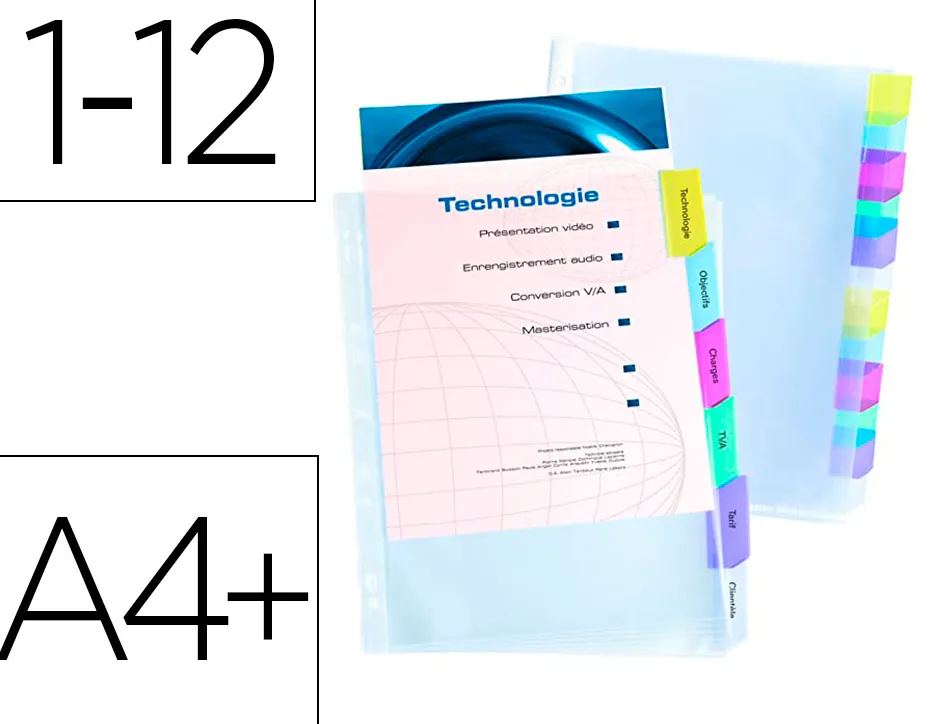 Pochette intercalaire elba polypropylene a4+ 12 positions onglets personnalisables bande