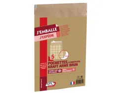 Pochette kraft armé 120g adhésive économique c4 229x324mm soufflets latéraux 30mm paquet 5 unités