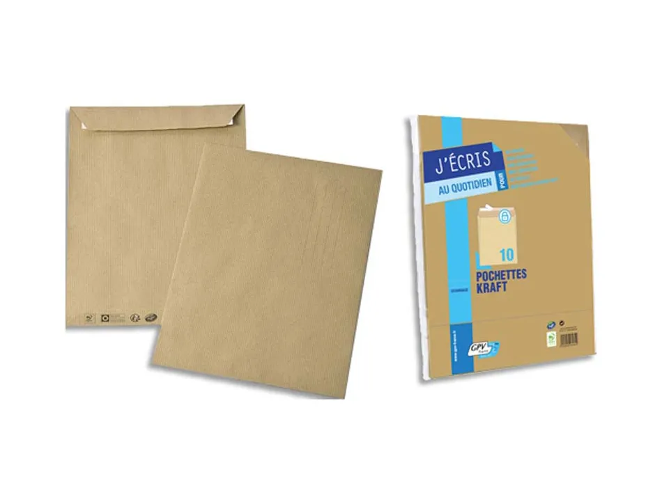 Pochette kraft gpv adhésive économique c4 229x324mm 90g paquet 10 unités