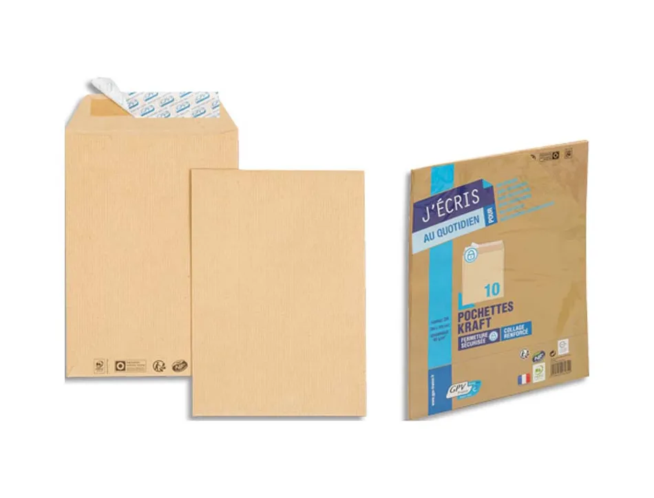 Pochette kraft gpv adhésive économique 24 260x330mm 90g paquet 10 unités