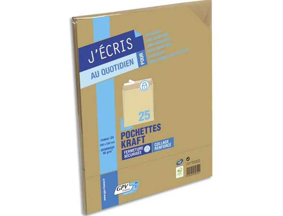 Pochette kraft gpv adhésive économique 24 260x330mm 90g sachet 25 unités